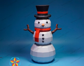 Schneemann Papercraft PDF SVG Vorlage zum Erstellen von 3D Schneemann Papier Basteln, DIY Geschenk für Weihnachten, Low Poly Decor Origami Svg Dateien für cricut