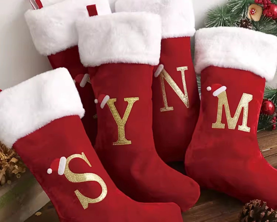 Christmas Stockings Gift Bags Red Embroidered 26 Letter Etsy
