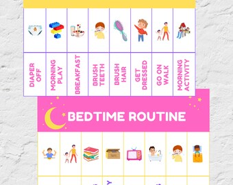 TODDLER ROUTINE CHART | Montessori Morning & Bedtime Routine Chart | Kids Daily Responsibilities Chart | Canva Template | Printable Chart