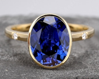 3.0CT Oval Cut Lab Created Sapphire K Solid Gold Ring For Women, Wedding Ring, Blue Gemstone Ring, Bridal Anniversary Gifts For Her