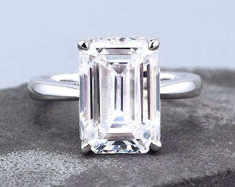 8.0CT Emerald Cut CZ Diamond 925 Sterling Silver Ring For Women Engagement Ring Luxury Solitaire Ring Gifts For Her Cubic Zirconia