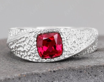 Cushion Cut Lab Created Ruby Solitaire Ring Solid Gold Ring Engagement Ring For Women, Red Gemstone Ring, Anniversary Gift, Handmade Ring
