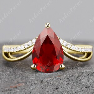 Luxury ring Ruby Yellow solid Gold Ring engagement ring handmade red gemstone ring unique promise moissanite ring anniversary gifts for her