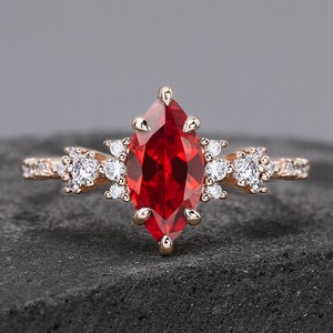 18K Rose Gold Marquise Cut Lab Created Ruby Ring For Women Engagement Ring Wedding Band Bridal Promise Ring Anniversary Handmade Ring
