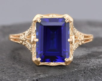 3.0CT Emerald Cut Blue Sapphire 925 Sterling Silver Ring For Women Royal Gemstone Ring Handmade Silver Ring Gifts For Her Solitaire Ring