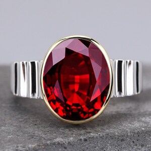 Solitaire Ring For Women Handmade Two-tone Engagement Ring Oval Cut Lab Created Ruby Ring Gifts For Her Unique Gemstone Ring