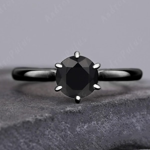 Black Gold Ring Minimalist Ring Natural Black Onyx Ring For Women 925 Sterling Silver Engagement Ring Wedding Band Handmade Solitaire Ring