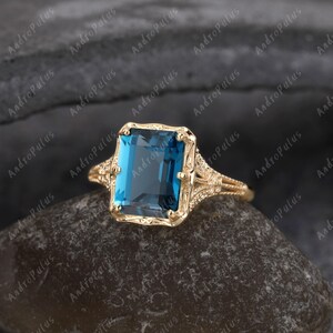 3.0CT Emerald Cut Natural London Blue Topaz 925 Sterling Silver Ring ...