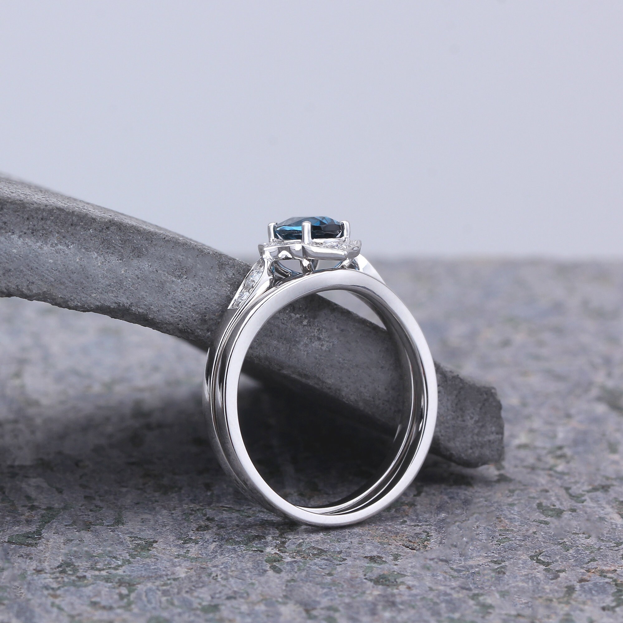 Bridal Set Oval Cut Natural London Blue Topaz Ring Set 925 Sterling ...