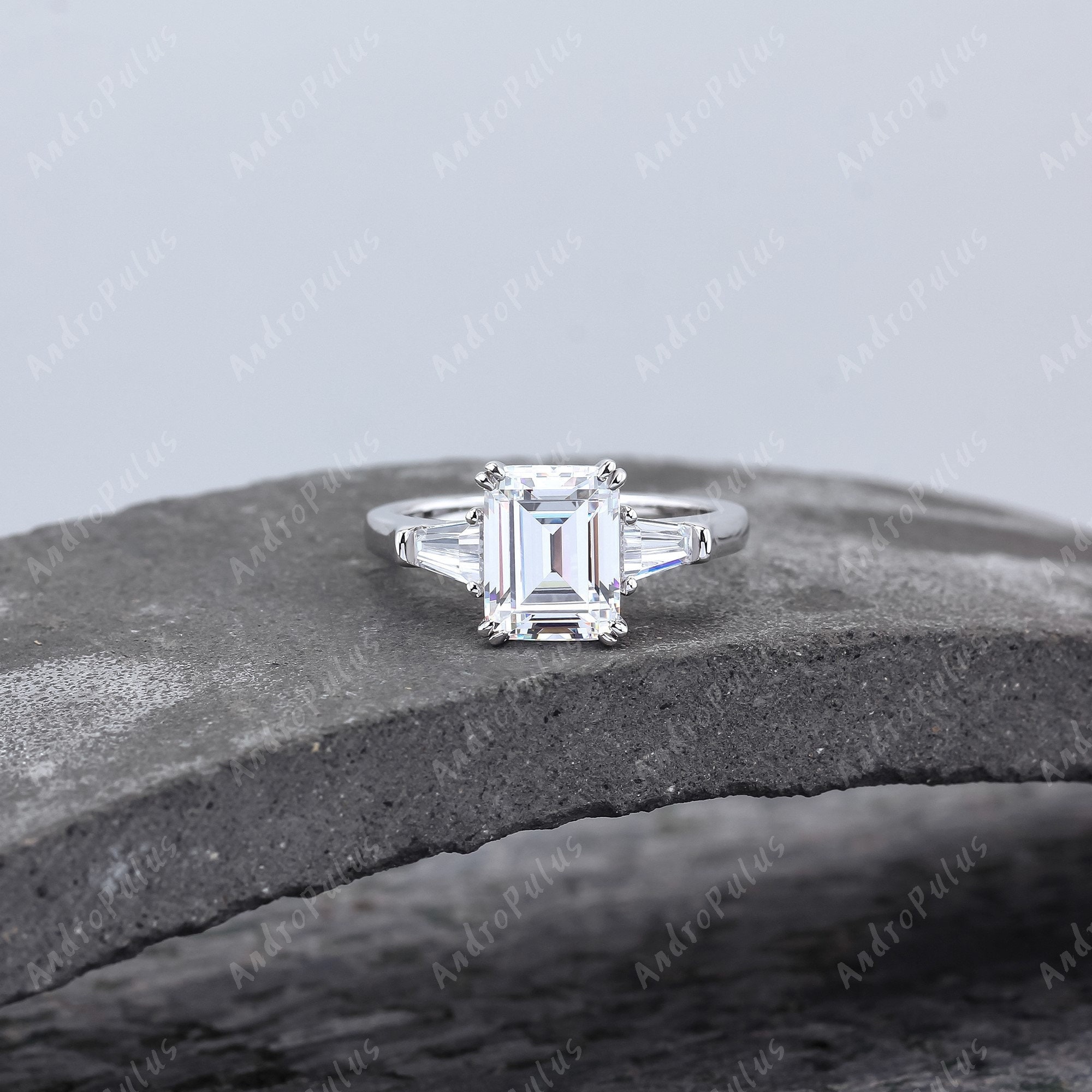 3.0CT Emerald Cut Cubic Zirconia 925 Sterling Silver Ring For Women Engagement Ring Luxury Three Stone Ring Gifts For Her CZ Diamond