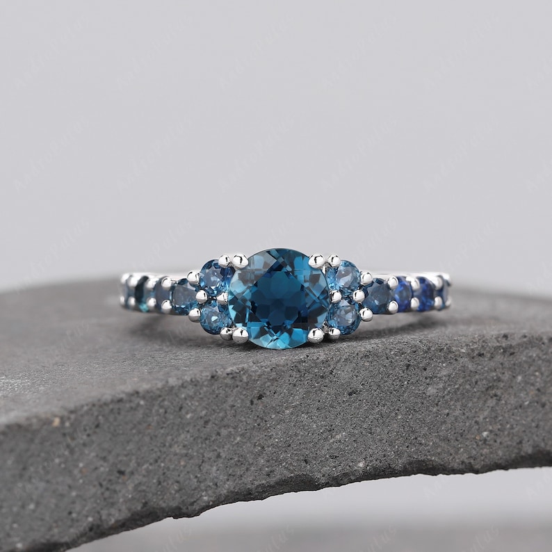 Luxury Round Cut Natural London Blue Topaz 925 Sterling Silver Ring for ...