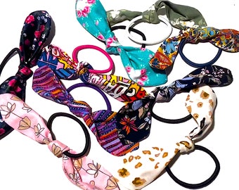 Bunny ear/knot bow hair tie elastic, teens and women's hair accessories and gifts.