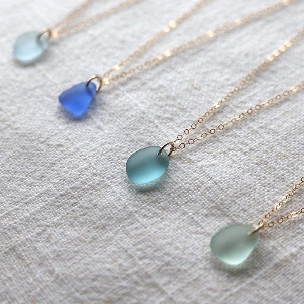 Dainty Sea Glass Necklace 14k Gold Filled Genuine Beach Gift Pendant