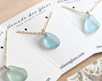 14k Gold Filled Genuine Sea Glass Dainty Necklace