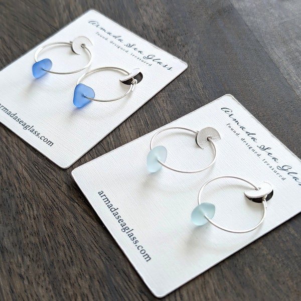 Genuine Sea Glass Hoop Earrings, Sterling Silver Sea Glass Earrings, Beach Glass Earrings, Sea Glass Jewelry, Sea Glass Earrings Silver