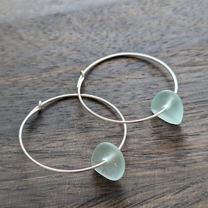 Genuine Sea Glass Hoop Earrings, Sea Glass Earrings, Sterling Silver Sea Glass Earrings, Sea Glass Jewelry, Sea Glass Earrings Silver