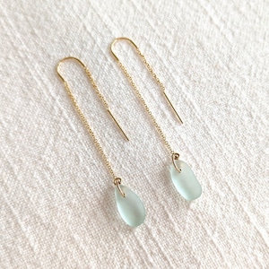 Echte Meerglas Threader Ohrringe, 14k Gold Filled Meerglas Ohrringe, Meerglas Baumeln Ohrringe, Meerglas Ohrringe Gold