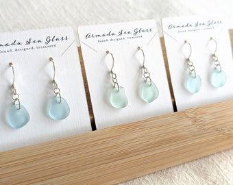 Genuine Sea Glass Dangle Earrings, Sterling Silver Sea Glass Earrings, Beach Glass Earrings, Sea Glass Jewelry, Sea Glass Earrings Silver