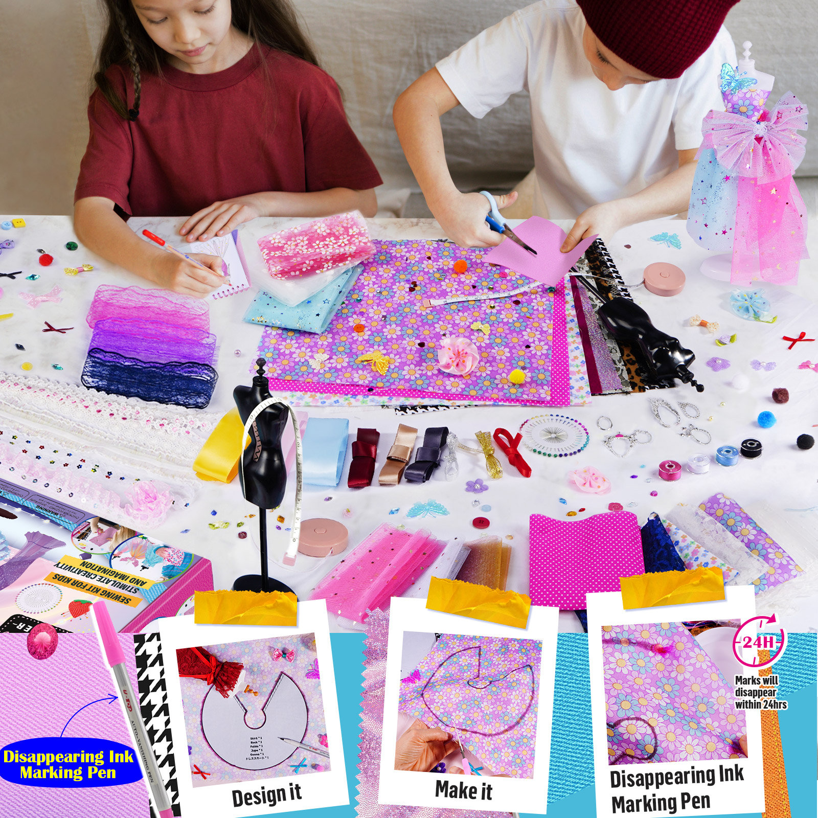 Kids' Sewing Kits Doll Clothes Dress with Mannequin Creativity Learning Toys  Arts and Crafts Fashion Design