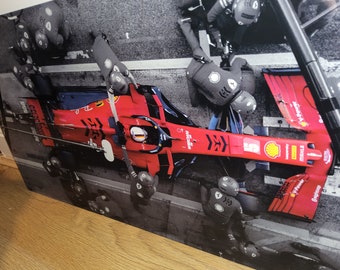 Formula 1 (F1) Ferrari with Sebastian Vettel making a pitstop, professionally printed and ready to hang acrylic print. Panoramic print.