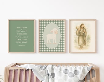 Lamb and Jesus Nursery Art Print Set | Christian Baby Decor (Digital Download)