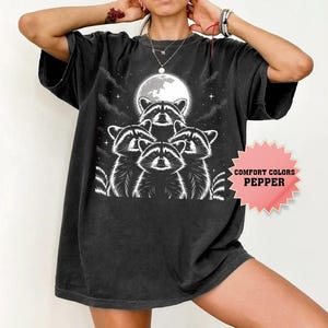 Three Raccoons Vintage Comfort Colors Shirt, Raccoon Retro T-Shirt, Funny Raccon Tee, Oversized Raccoon Moon T-shirt, Raccoon Lovers Shirt