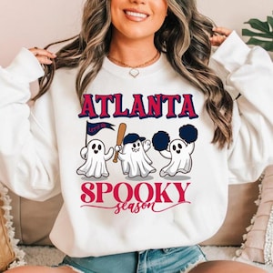 Atlanta Baseball Spooky Season Cute Ghost Vintage Sweatshirt, Lets Go Atlanta Baseball Team Retro Hoodie, Baseball Mom Shirt, For Her