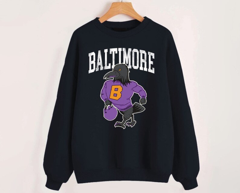 Vintage Baltimore Football Funny Mascot Black Sweatshirt, Baltimore Football Team Shirt, Retro American Football Sweatshirt, Gifts For Him image 1