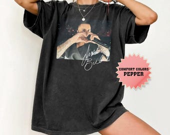 Maglietta Justin Bieber Heart Sign Vintage Comfort Colors, T-shirt musicale retrò, Maglietta Tour 2026