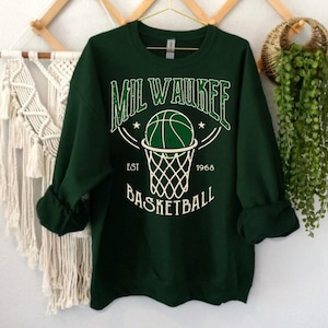 Milwaukee Basketball Est 1968 Vintage 90s Forest Green Sweatshirt, Milwaukee Basketball Team Gameday Hoodie, Basketball Retro TShirt