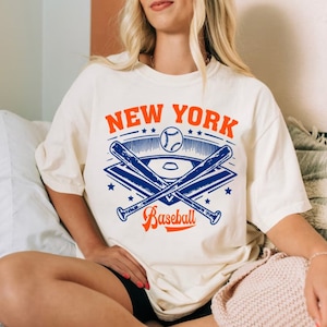 New York Baseball Comfort Color Orange And Blue Vintage Style Tshirt, New York Baseball Gameday Retro 90s Shirt, NYC Sports Tee, For Fans