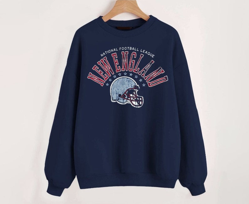 Vintage New England Football Classic Helmet Navy Sweatshirt, New England Football Team Old School Shirt, Retro American Football Sweatshirt image 1