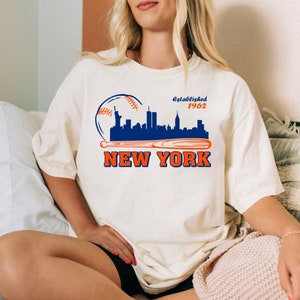 New York Baseball Cityscape Minimalist Est 1962 Comfort Color Orange And Blue Vintage Tshirt, New York Baseball Gameday Retro 90s Shirt