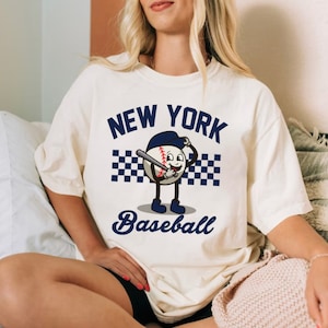 New York Baseball Smiling Funny Mascot Comfort Color Unisex Tshirt, New York Baseball Gameday Retro Style Shirt, NYC Sports Tee, For Her