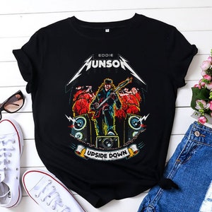 Eddie Rock Tour Retro Black Shirt, TV Series Vintage Unisex TShirt, Eddie Playing Guitar Retro Shirt