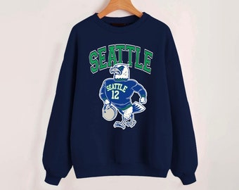 Vintage Seattle Football Retro Mascot Navy Sweatshirt, Seattle Football Team Old School Shirt, Retro American Football Sweatshirt