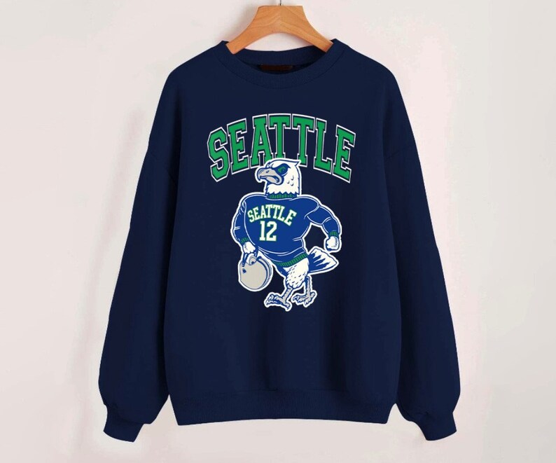 Vintage Seattle Football Retro Mascot Navy Sweatshirt, Seattle Football Team Old School Shirt, Retro American Football Sweatshirt image 1