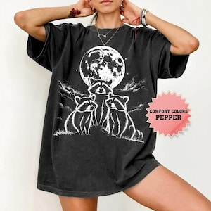 Vintage Three Raccoons Bootleg 90s Comfort Colors Shirt, Raccoon Retro T-Shirt, Funny Raccon Tee, Oversized Raccoon Moon T-shirt, For Her