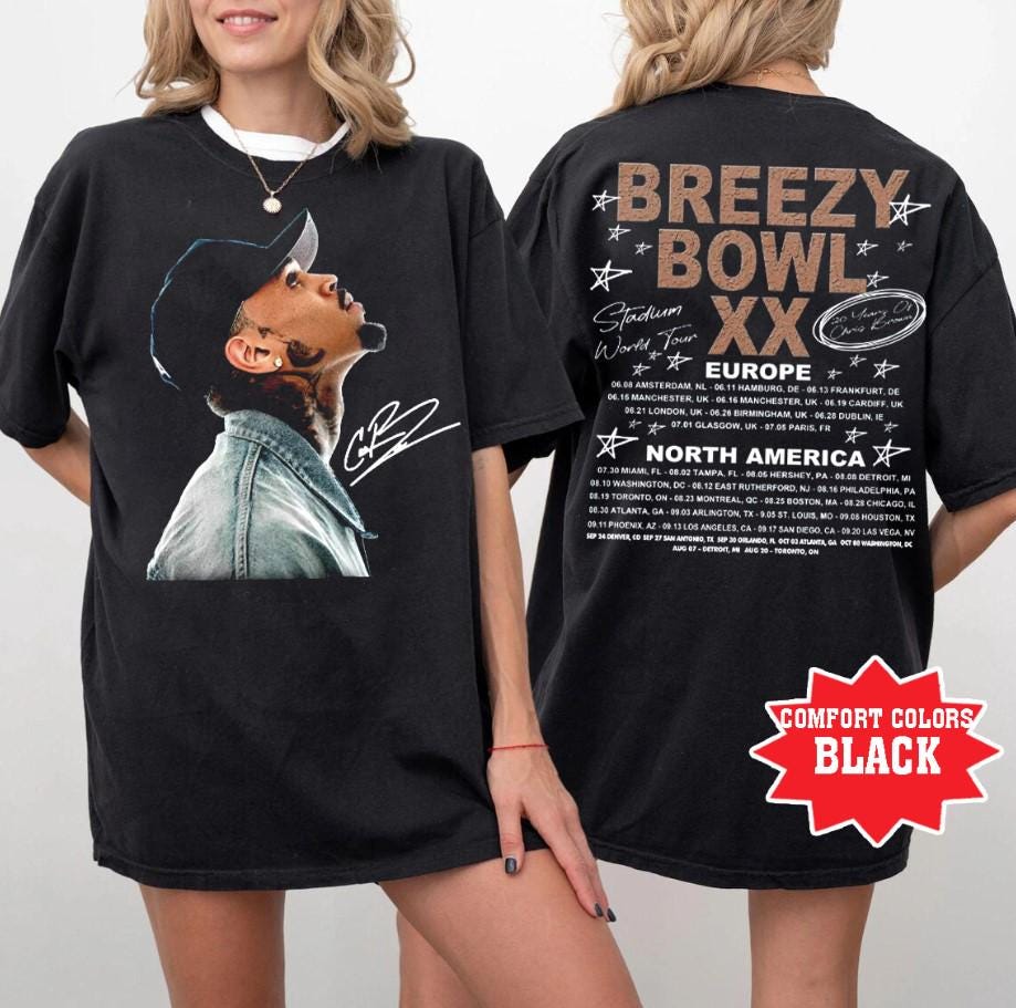 Chris Brown Breezy Bowl XX 2025 Vintage 2 Side Comfort Farben Shirt, Konzert Retro Shirt, Chris Brown Breezy Grafik T-Shirt, Musik Y2k T-Shirt