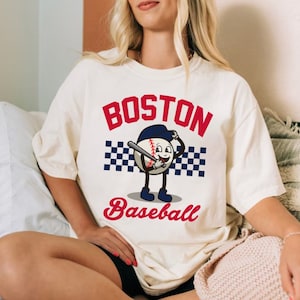 Boston Baseball Vintage Funny Mascot Smiling Comfort Color Unisex Tshirt, Boston Baseball Gameday Retro Shirt, Boston Sports Tee, For Her