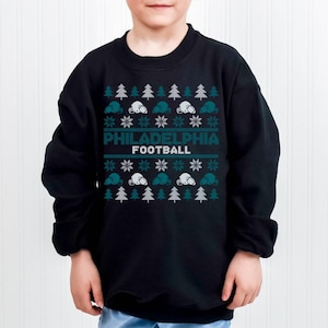 Retro Philadelphia Football Ugly Pattern Christmas Youth Sizes Sweatshirt, Philly Football Team Vintage Hoodie, Christmas Gifts, For Kids