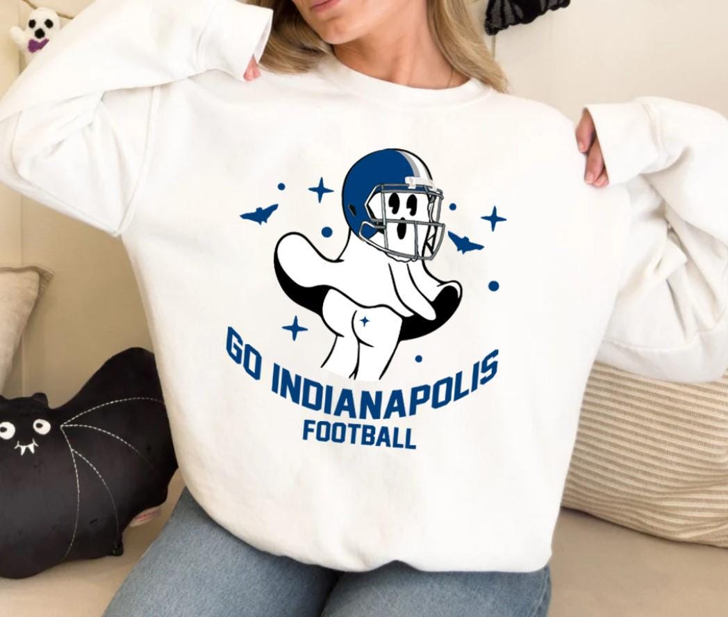 Go Indianapolis Football Funny Ghost Sweatshirt, Indianapolis Football Team Spooky Season Hoodie, Football Retro Shirt, Halloween Sweatshirt