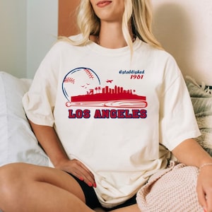 Los Angeles Baseball Red Cityscape Est 1961 Minimalist Comfort Color Tshirt, Los Angeles Baseball Gameday Retro 90s Shirt, LA Sports Shirt