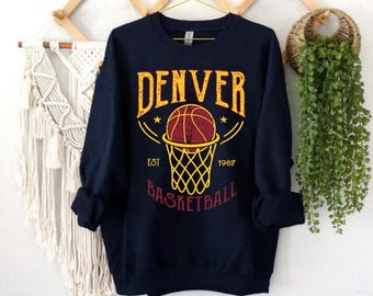 Denver Basketball Est 1967 90s Navy Sweatshirt, Vintage Denver Basketball Team Gameday Hoodie, Basketball Retro Shirt, For Dad, For Mom
