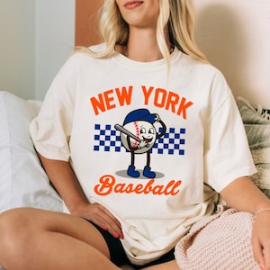 New York Baseball Mascot Smiling Comfort Color Orange And Blue Vintage Style Tshirt, New York Baseball Gameday Retro Shirt, NYC Sports Tee