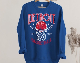Detroit Basketball Vintage Est 1937 Unisex Royal Blue Sweatshirt, Detroit Basketball Team Gameday Hoodie, Basketball Retro Shirt, For Mom