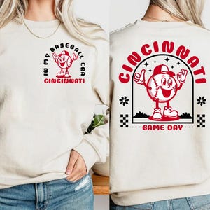 Cincinnati Baseball Era Vintage 2 Side Sweatshirt, Cincinnati Baseball Gameday Retro 90s Hoodie, In My Baseball Era Cute Shirt, For Her