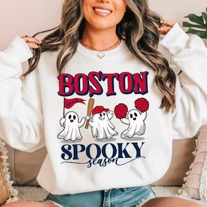 Boston Baseball Spooky Season Cute Ghost Vintage Sweatshirt, Boston Baseball Red Team Retro 90s Hoodie, Baseball Mom Shirt, Gift For Mom