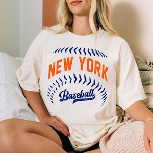 New York Baseball Minimalist Style Comfort Color Orange And Blue Unisex Tshirt, New York Baseball Gameday Retro 90s Shirt, NYC Sports Tee