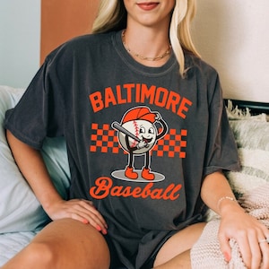 Vintage Baltimore Baseball Funny Mascot Smiling Comfort Color Dark Tshirt, Baltimore Baseball Gameday Retro Shirt, Baltimore Sports Tee